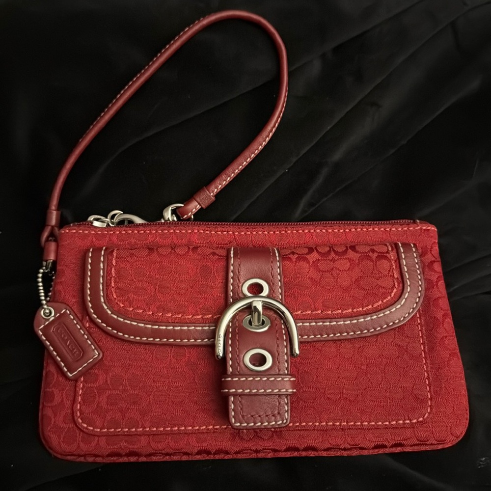 Coach Red C Leather Buckle Wristlet